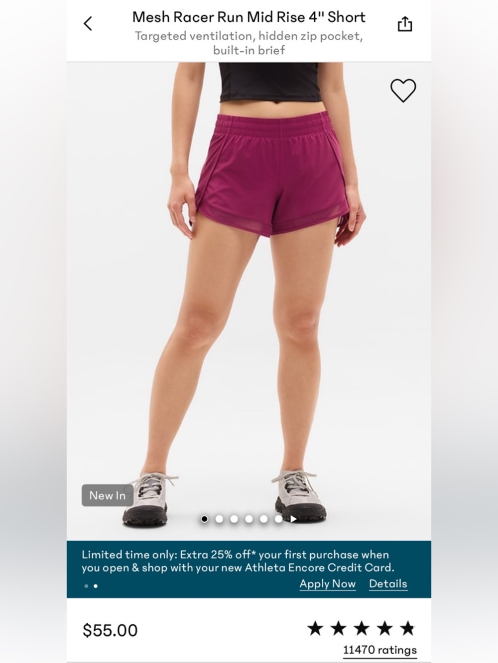 Athleta Mesh Racer Run Mid Rise 4" Short - Picture 3 of 5